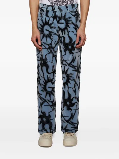 Casella Meyer Abstract-print Velvet Trousers In Blue