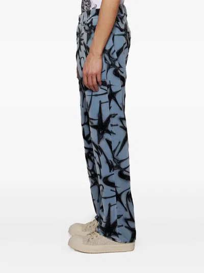 Casella Meyer Abstract-print Velvet Trousers In Blue