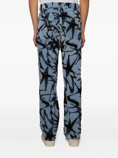 Casella Meyer Abstract-print Velvet Trousers In Blue