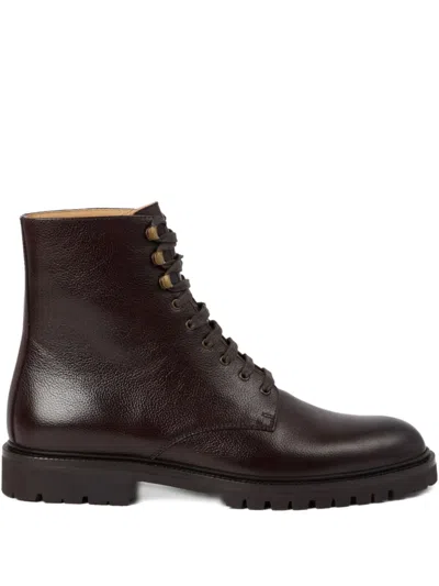 Brunello Cucinelli Leather Combat Boots In Brown