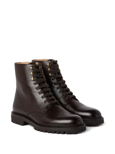 Brunello Cucinelli Leather Combat Boots In Brown