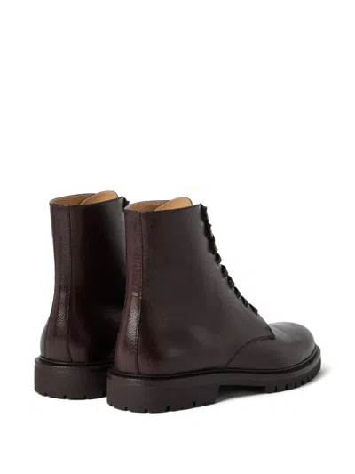 Brunello Cucinelli Leather Combat Boots In Brown