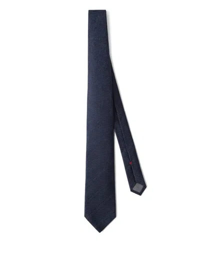 Brunello Cucinelli Herringbone Silk Tie In Blue