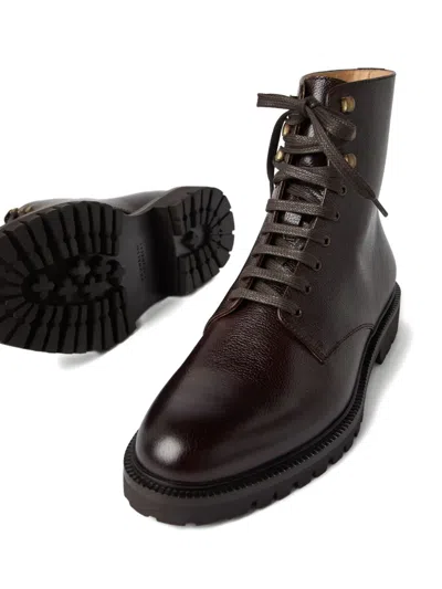 Brunello Cucinelli Leather Combat Boots In Brown