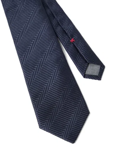 Brunello Cucinelli Herringbone Silk Tie In Blue