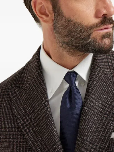 Brunello Cucinelli Herringbone Silk Tie In Blue
