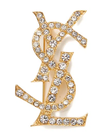 Pre-owned Saint Laurent 1980-2000 Logo Crystal Brooch