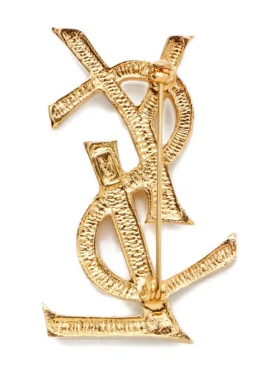 Pre-owned Saint Laurent 1980-2000 Logo Crystal Brooch