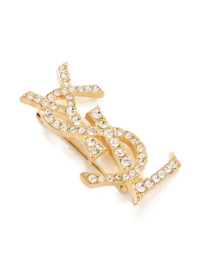 Pre-owned Saint Laurent 1980-2000 Logo Crystal Brooch
