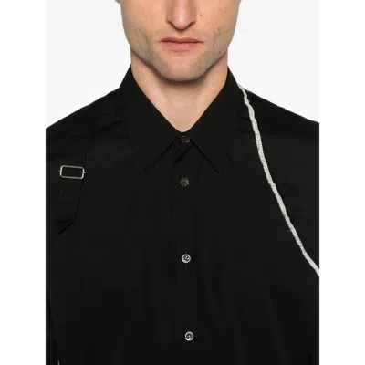 Alexander Mcqueen Mcqueen Raw Edge Harness Cotton Popling Button-up Shirt In Black