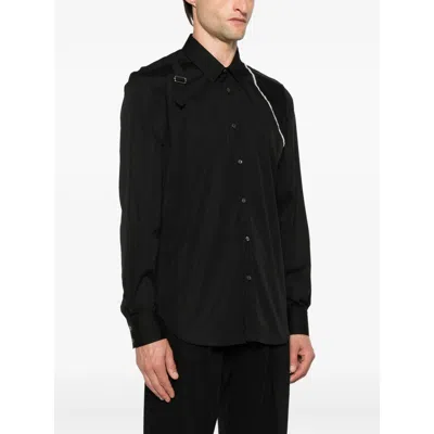 Alexander Mcqueen Mcqueen Raw Edge Harness Cotton Popling Button-up Shirt In Black