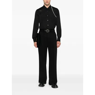 Alexander Mcqueen Mcqueen Raw Edge Harness Cotton Popling Button-up Shirt In Black
