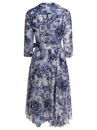 Samantha Sung Shirt Dress With Blue And White Toile Print