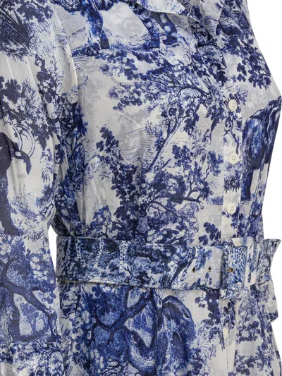 Samantha Sung Shirt Dress With Blue And White Toile Print