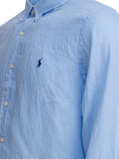 Polo Ralph Lauren Slim Fit Striped Shirt With Button-down Collar In Blue