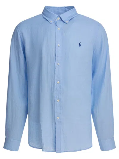 Polo Ralph Lauren Slim Fit Striped Shirt With Button-down Collar In Blue