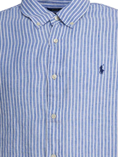 Polo Ralph Lauren Striped Button-down Collar Long Sleeves Shirt In Blue