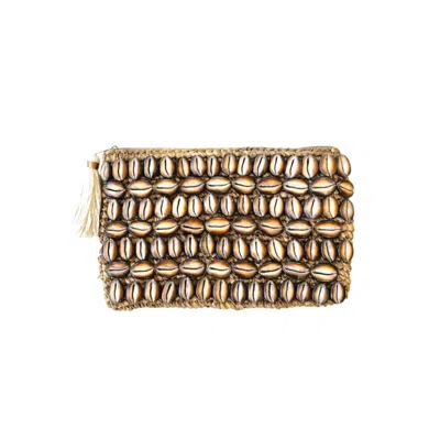 Ohsun Women's Neutrals / Brown Celeste Raffia & Large Cowrie Shell Clutch - Brown