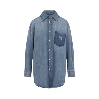 Miu Miu Denim Shirt With Chest Pocket And Round Hem In Blue
