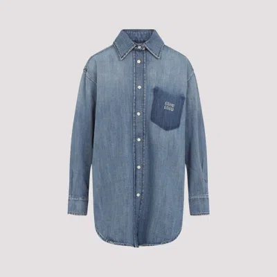 Miu Miu Denim Shirt With Chest Pocket And Round Hem In Blue