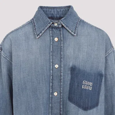 Miu Miu Denim Shirt With Chest Pocket And Round Hem In Blue
