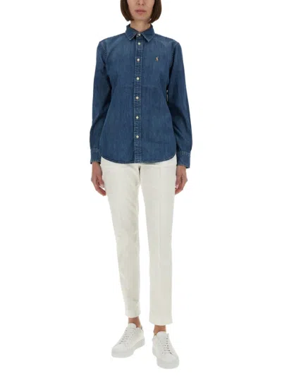 Polo Ralph Lauren Blue Shirt With Classic Collar And Pony Embroidery On The Front In Denim Woman In Blue