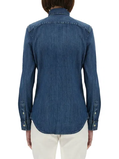 Polo Ralph Lauren Blue Shirt With Classic Collar And Pony Embroidery On The Front In Denim Woman In Blue