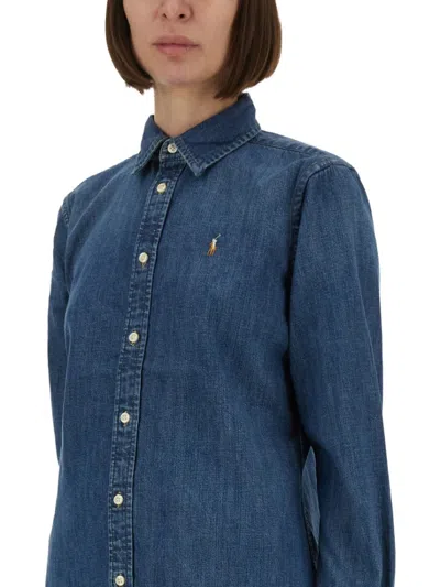 Polo Ralph Lauren Blue Shirt With Classic Collar And Pony Embroidery On The Front In Denim Woman In Blue