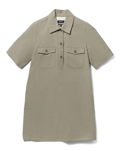Apc A.p.c. A-line Dress With Front Button Placket In Green