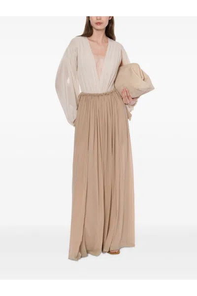 Philosophy Di Lorenzo Serafini Beige Maxi Skirt With Gathered Waist In Neutral
