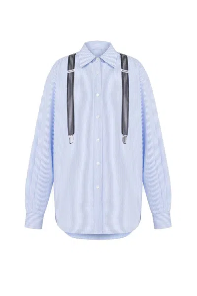 Moschino Multicolor Striped Cotton Shirt With Suspender Detail In Blue