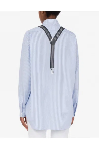 Moschino Multicolor Striped Cotton Shirt With Suspender Detail In Blue
