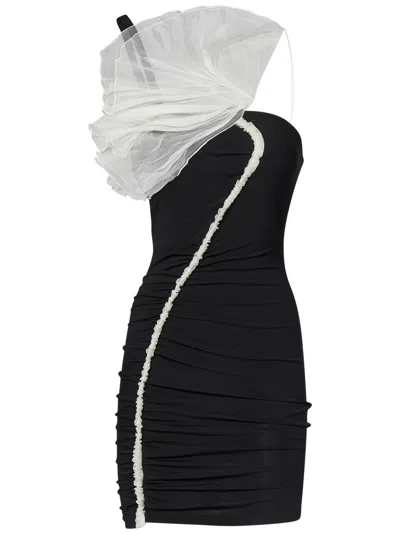 Nensi Dojaka Nora Mini Dress With Tulle Floral Accent In Black