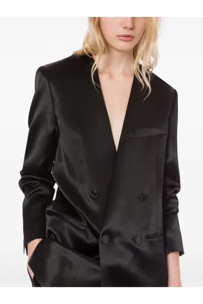 Philosophy Di Lorenzo Serafini Double-breasted Blazer With Structured Shoulders And Sheen In Black