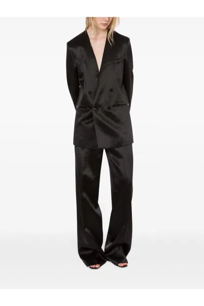Philosophy Di Lorenzo Serafini Double-breasted Blazer With Structured Shoulders And Sheen In Black