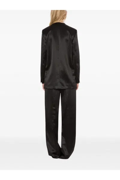 Philosophy Di Lorenzo Serafini Double-breasted Blazer With Structured Shoulders And Sheen In Black