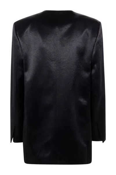 Philosophy Di Lorenzo Serafini Double-breasted Blazer With Structured Shoulders And Sheen In Black