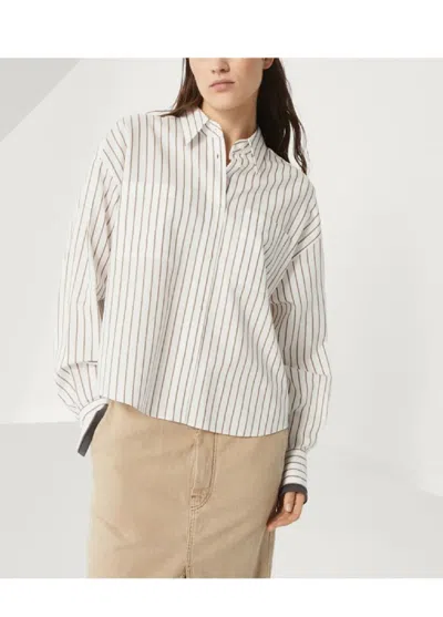 Brunello Cucinelli Long-sleeve Shirt With Vertical Stripes And Contrasting Cuffs