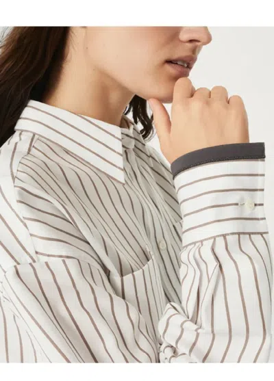 Brunello Cucinelli Long-sleeve Shirt With Vertical Stripes And Contrasting Cuffs