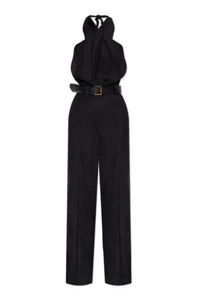 Moschino Halter Neck Jumpsuit With Fitted Bodice In Black