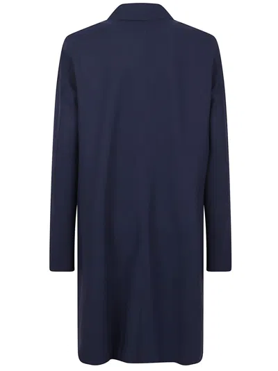 Herno Blue Coat With Concealed Closure And Collar In Stretch Polyamide Woman