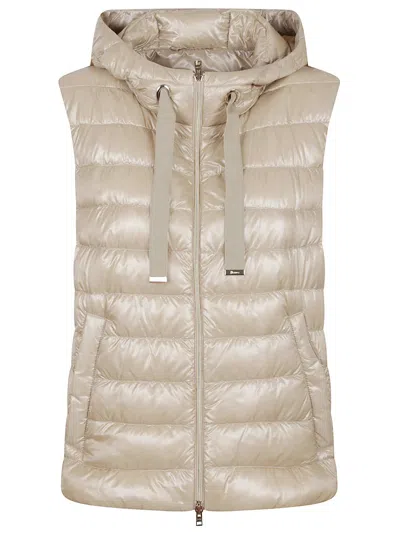 Herno Quilted Sleeveless Hooded Jacket Drawstring In Brown