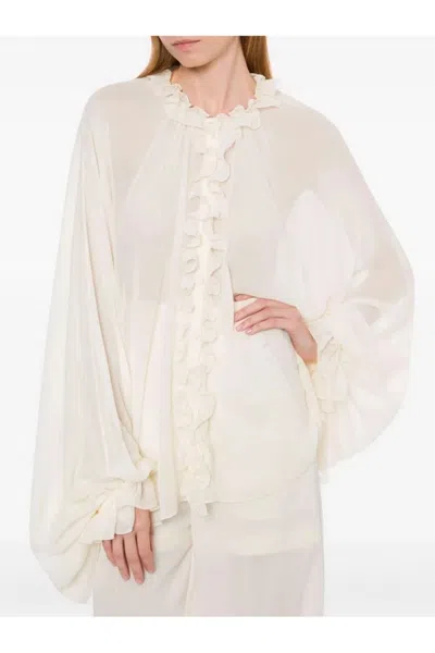 Philosophy Di Lorenzo Serafini Silk-acetate Blend Top With Ruffled Front In White