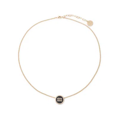 Miu Miu Black Enamel And Golden Brass Necklace