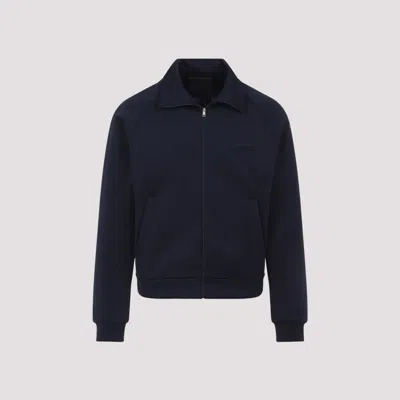 Prada Tech Fabric Sweatshirt With Raglan Sleeves In Blue