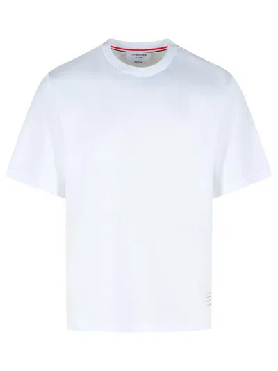 Thom Browne White Cotton T-shirt With Tricolor Stripe Detail In White