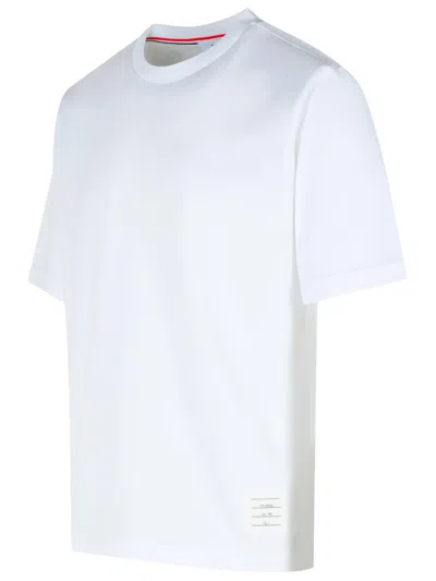 Thom Browne White Cotton T-shirt With Tricolor Stripe Detail In White