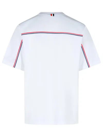 Thom Browne White Cotton T-shirt With Tricolor Stripe Detail In White