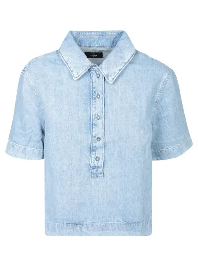 7 For All Mankind Light Blue Denim Top With Short Sleeves