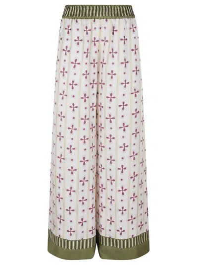 La Doublej La Double J Wide-leg Silk Trousers With Floral Pattern In Multi